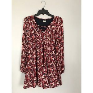 Hollister Floral Tie Neck Long Sleeve Dress